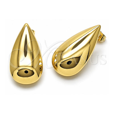 Oro Laminado Stud Earring, Gold Filled Style Teardrop and Hollow Design, Polished, Golden Finish, 02.428.0032