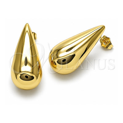 Oro Laminado Stud Earring, Gold Filled Style Hollow and Teardrop Design, Polished, Golden Finish, 02.428.0040