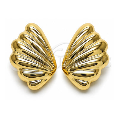 Oro Laminado Stud Earring, Gold Filled Style Shell and Hollow Design, Polished, Golden Finish, 02.428.0041