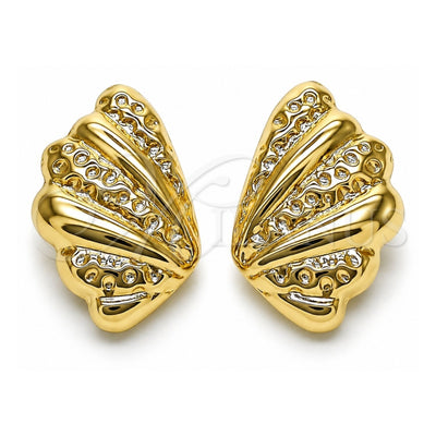 Oro Laminado Stud Earring, Gold Filled Style Shell and Hollow Design, Polished, Golden Finish, 02.428.0042
