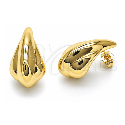 Oro Laminado Stud Earring, Gold Filled Style Teardrop and Hollow Design, Polished, Golden Finish, 02.428.0045