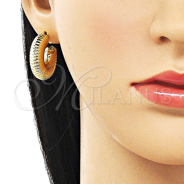 Gold Filled Hoop Earrings — Small Hoop Hollow Design Polished 02. — alternate product view — SKU 159087 | Oro Laminado aretes de aro — aro pequeño Hollow diseño pulido 02. — SKU 159087