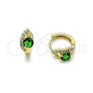 Gold Filled Hoop Earrings — Huggie Hoop Evil Eye Design with Green and — main product view — SKU 159134 | Oro Laminado aretes de aro — Huggie Hoop Evil Eye diseño with Green and — SKU 159134