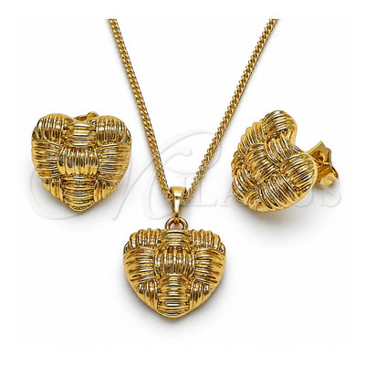 Oro Laminado Earring and Pendant Adult Set, Gold Filled Style Heart Design, Polished, Golden Finish, 10.379.0093