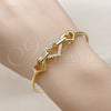 Oro Laminado Individual Bangle, Gold Filled Style Heart Design, with White Micro Pave, Polished, Golden Finish, 07.282.0004