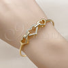 Oro Laminado Individual Bangle, Gold Filled Style Heart Design, with White Micro Pave, Polished, Golden Finish, 07.282.0004 (03 MM Thickness, One size fits all)