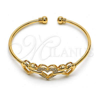 Oro Laminado Individual Bangle, Gold Filled Style Heart Design, with White Micro Pave, Polished, Golden Finish, 07.282.0004 (03 MM Thickness, One size fits all)