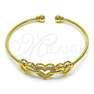 Gold Filled Jewelry — Individual Bangle Heart Design with White Micro Pave — main product view — SKU 159140 | Oro Laminado joyería — Individual Bangle corazón diseño with blanco Micro Pave — SKU 159140