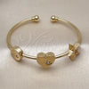 Oro Laminado Individual Bangle, Gold Filled Style Heart and Star Design, with White Cubic Zirconia, Polished, Golden Finish, 07.282.0005 (03 MM Thickness, One size fits all)