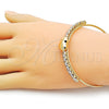 Oro Laminado Individual Bangle, Gold Filled Style Heart and Baguette Design, with White Cubic Zirconia, Polished, Golden Finish, 07.282.0006