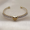 Oro Laminado Individual Bangle, Gold Filled Style Heart and Baguette Design, with White Cubic Zirconia, Polished, Golden Finish, 07.282.0006 (02 MM Thickness, One size fits all)