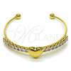 Oro Laminado Individual Bangle, Gold Filled Style Heart and Baguette Design, with White Cubic Zirconia, Polished, Golden Finish, 07.282.0006 (02 MM Thickness, One size fits all)