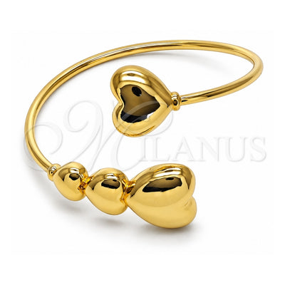 Oro Laminado Individual Bangle, Gold Filled Style Heart and Judaica Design, Polished, Golden Finish, 07.282.0009 (02 MM Thickness, One size fits all)