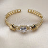 Oro Laminado Individual Bangle, Gold Filled Style Heart and Cluster Design, with White Cubic Zirconia and White Micro Pave, Polished, Golden Finish, 07.282.0010