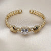 Oro Laminado Individual Bangle, Gold Filled Style Heart and Cluster Design, with White Cubic Zirconia and White Micro Pave, Polished, Golden Finish, 07.282.0010 (06 MM Thickness, One size fits all)