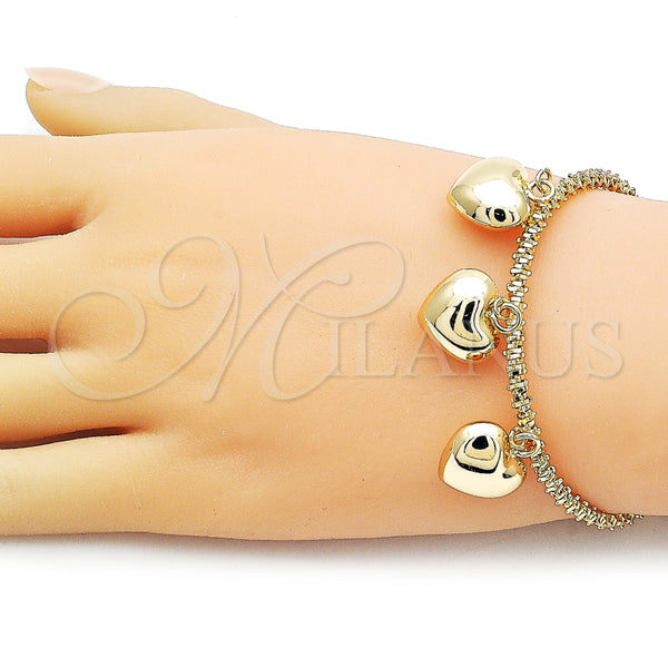 Oro Laminado Individual Bangle, Gold Filled Style Heart Design, Diamond Cutting Finish, Golden Finish, 07.282.0011 (04 MM Thickness, One size fits all)