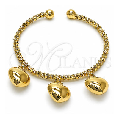 Oro Laminado Individual Bangle, Gold Filled Style Heart Design, Diamond Cutting Finish, Golden Finish, 07.282.0011 (04 MM Thickness, One size fits all)
