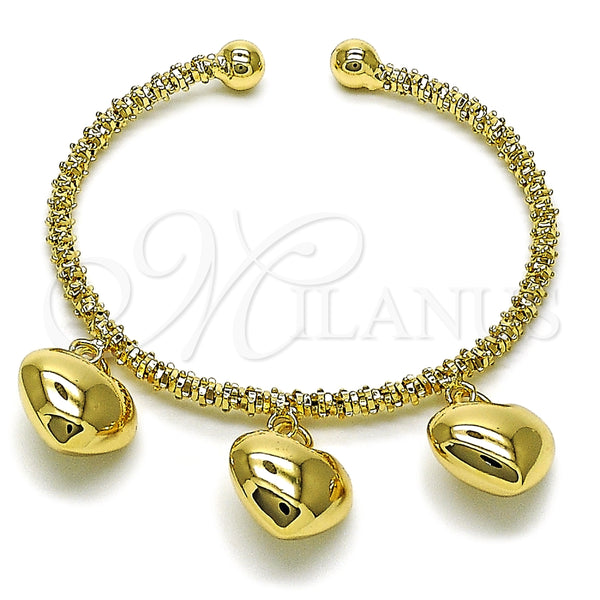 Oro Laminado Individual Bangle, Gold Filled Style Heart Design, Diamond Cutting Finish, Golden Finish, 07.282.0011 (04 MM Thickness, One size fits all)
