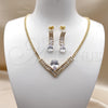 Oro Laminado Necklace and Earring, Gold Filled Style Baguette and Teardrop Design, with White Cubic Zirconia, Polished, Golden Finish, 06.282.0006