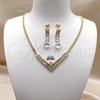 Oro Laminado Necklace and Earring, Gold Filled Style Baguette and Teardrop Design, with White Cubic Zirconia, Polished, Golden Finish, 06.282.0006