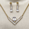 Oro Laminado Necklace and Earring, Gold Filled Style Baguette and Teardrop Design, with White Cubic Zirconia, Polished, Golden Finish, 06.282.0006