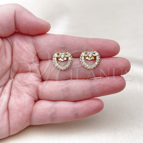 Gold Filled Ring — Stud Earring Heart and Bow Design with White — main product view — SKU 159163 | Oro Laminado anillo — Stud Earring corazón and Bow diseño with blanco — SKU 159163