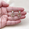 Oro Laminado Dangle Earring, Gold Filled Style Heart Design, with White Cubic Zirconia, Polished, Golden Finish, 02.283.0229