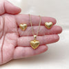 Oro Laminado Earring and Pendant Adult Set, Gold Filled Style Heart Design, Brushed Finish, Golden Finish, 10.342.0216