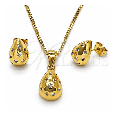 Oro Laminado Earring and Pendant Adult Set, Gold Filled Style Teardrop Design, with White Cubic Zirconia, Polished, Golden Finish, 10.342.0217