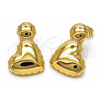 Oro Laminado Stud Earring, Gold Filled Style Heart Design, Polished, Golden Finish, 02.282.0020