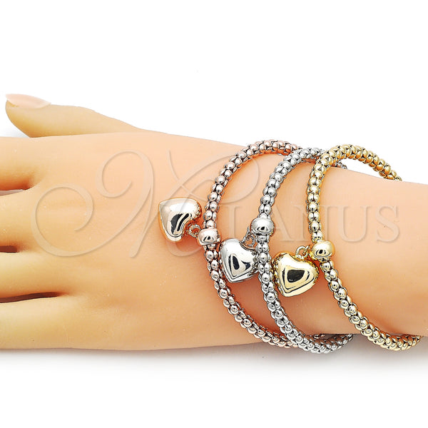 Gold Filled Jewelry — Trio Bangle Heart Design Polished Tricolor 07. 05 — alternate product view — SKU 159200 | Oro Laminado joyería — Trio Bangle corazón diseño pulido Tricolor 07. 05 — SKU 159200