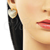 Oro Laminado Stud Earring, Gold Filled Style Heart Design, Polished, Golden Finish, 02.163.0384