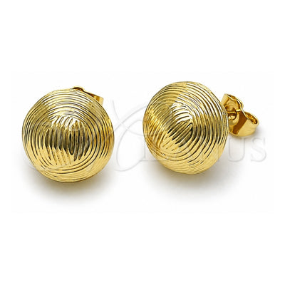 Oro Laminado Stud Earring, Gold Filled Style Ball Design, Diamond Cutting Finish, Golden Finish, 02.195.0346