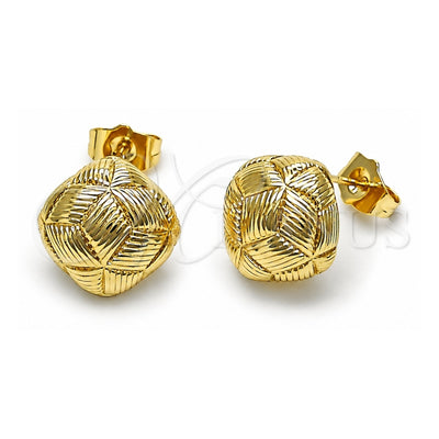Oro Laminado Stud Earring, Gold Filled Style Diamond Cutting Finish, Golden Finish, 02.195.0348