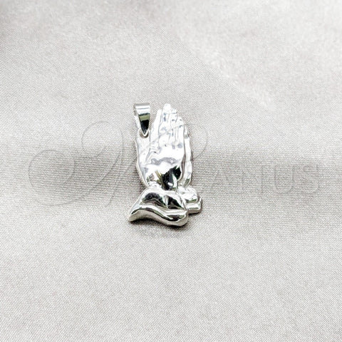 Sterling Silver Religious Pendant, Praying Hands Design, Polished, Silver Finish, 05.392.0114
