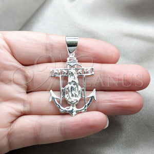 Sterling Silver Religious Pendant, Guadalupe Design, Polished, Silver Finish, 05.392.0116