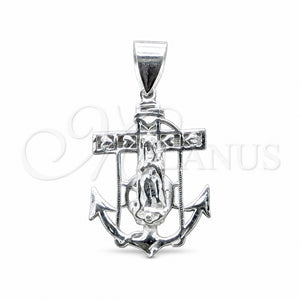 Sterling Silver Religious Pendant, Guadalupe Design, Polished, Silver Finish, 05.392.0116