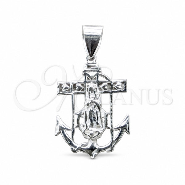 Sterling Silver Religious Pendant, Guadalupe Design, Polished, Silver Finish, 05.392.0116
