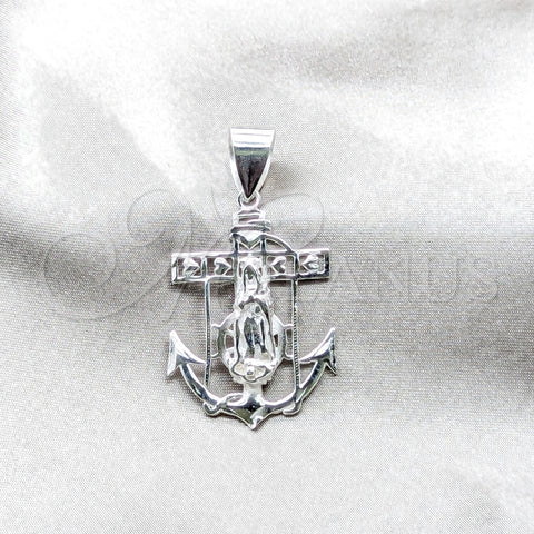 Sterling Silver Religious Pendant, Guadalupe Design, Polished, Silver Finish, 05.392.0116