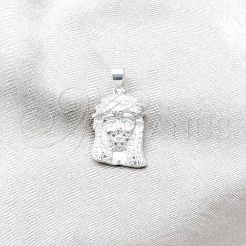 Sterling Silver Religious Pendant, Jesus Design, Polished, Silver Finish, 05.392.0117