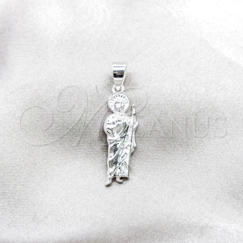 Sterling Silver Religious Pendant, San Judas Design, Polished, Silver Finish, 05.392.0119