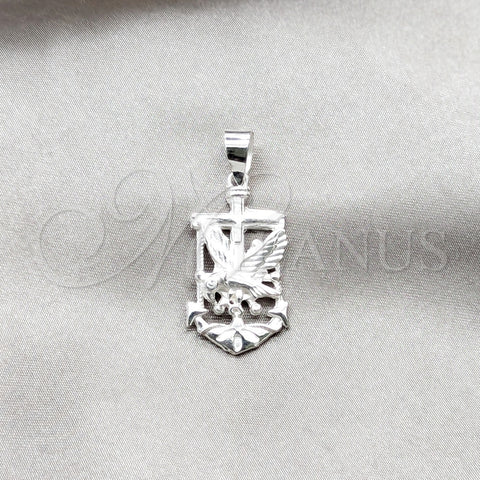 Sterling Silver Fancy Pendant, Eagle and Anchor Design, Polished, Silver Finish, 05.392.0125