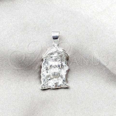 Sterling Silver Religious Pendant, Jesus Design, Polished, Silver Finish, 05.392.0126