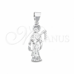 Sterling Silver Religious Pendant, Santa Muerte Design, Polished, Silver Finish, 05.392.0128