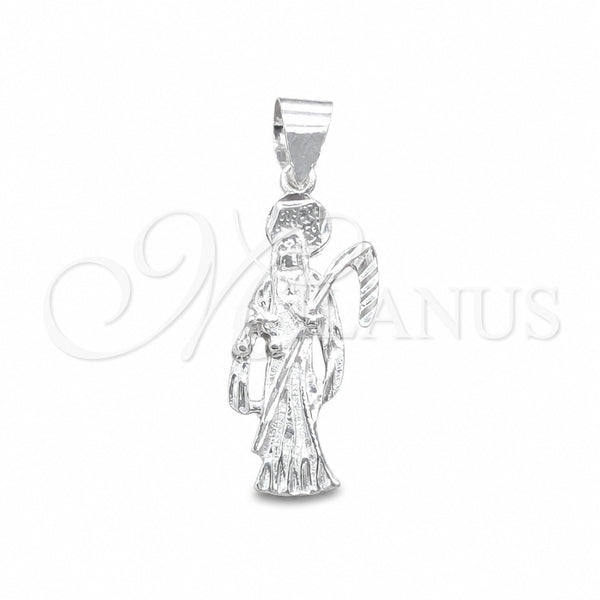 Sterling Silver Religious Pendant, Santa Muerte Design, Polished, Silver Finish, 05.392.0128