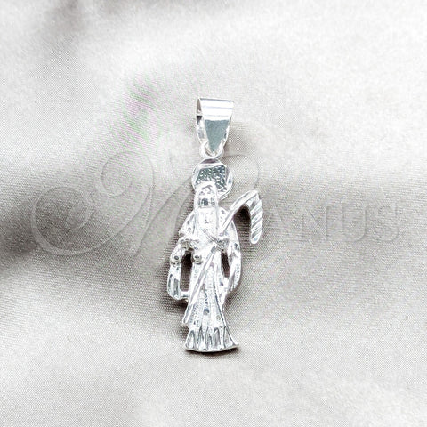 Sterling Silver Religious Pendant, Santa Muerte Design, Polished, Silver Finish, 05.392.0128