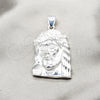 Sterling Silver Religious Pendant, Jesus Design, Polished, Silver Finish, 05.392.0130