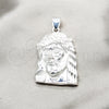 Sterling Silver Religious Pendant, Jesus Design, Polished, Silver Finish, 05.392.0130