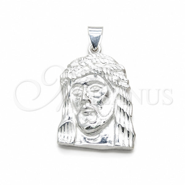 Sterling Silver Religious Pendant, Jesus Design, Polished, Silver Finish, 05.392.0130