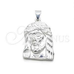 Sterling Silver Religious Pendant, Jesus Design, Polished, Silver Finish, 05.392.0130